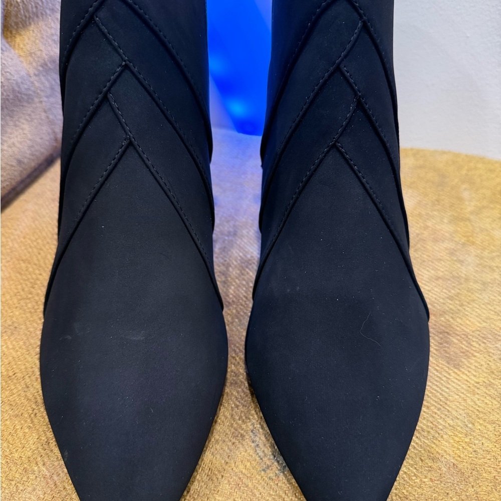 easy street Black Pointed Toe Chevron Stitched Ankle Boots